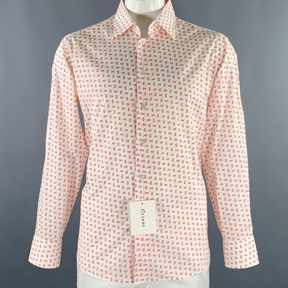 BRIONI Size XL White Red VHS Tape Cotton Long Sleeve Shirt - Picture 1 of 6